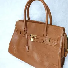 美品 ノーブランド トートバッグ ハンドバッグ カデナ 南京錠 ブラウン A4