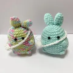 【1点もの】あみぐるみ うさぎさん おでかけ キーホルダー オーダー可能