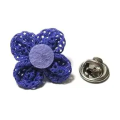 pin-1506　ラペルピン★ピンズ　花　フラワー　ニット　編み　パープル　紫