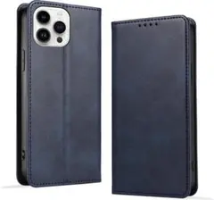 iPhone 16 Pro用手帳型ケース PUレザー ブルー 248K1270