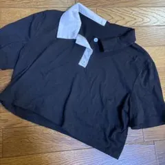 SHEIN クロップドポロシャツ ブラック L