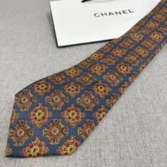 美品 CHANEL 香奈兒 100% 絲綢 領帶 CC 標誌 滿版