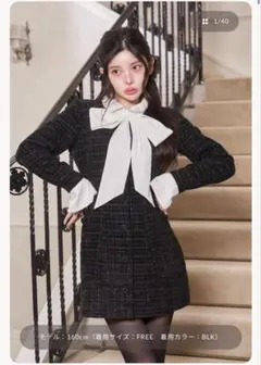 Darich クラシカルボウタイツイードミニワンピース　Freeサイズ　BLK