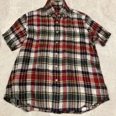 美品　Ralph Lauren 麻　ロゴ刺繍　半袖チェックシャツ インド製洗濯可のサムネイル