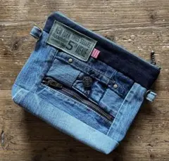 vol.1036 usedデニムリメイク　ポーチ20cm 2way