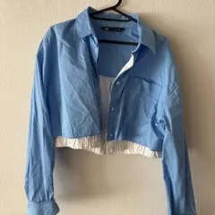 ZARA 水色 クロップドシャツ L