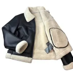 美品 ZARA 3244 フェイクムートンジャケット B-3 M ブラック系