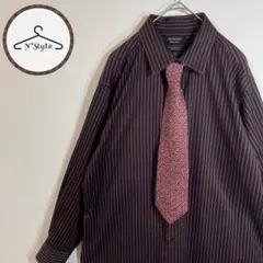 ネクタイシャツ　茶色　XXL オーバーサイズ　輸入古着　ゆるだぼ