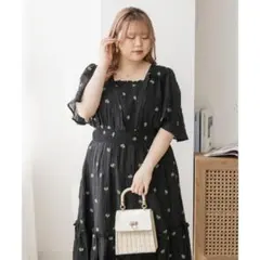 clette クレット オープンネックフラワー ワンピース 4Lブラック