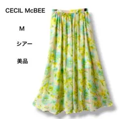 セシルマクビー 花柄 シアー フレアロングスカート M イエロー美品のサムネイル