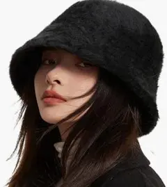 もこもこバケットハット　レディース　黒