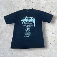 old stussy tシャツ 黒タグ センターロゴ 希少デザイン 短丈 y2k