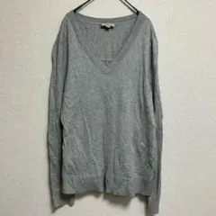 LOFT Vネックニット グレー ストライプ 切替 ドッキング M