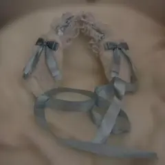 コスプレ用ヘッドドレス フリル付き 水色リボン