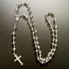 N047-f 十字架 クロス ロザリオ ロング ネックレス ビーズ マリア