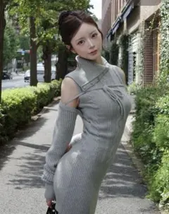 Darichグレー ニットワンピース FLサイズ