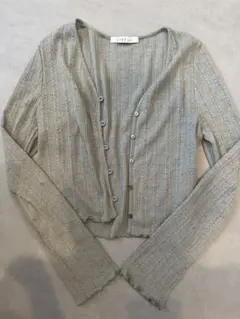 ライトグリーン リブ編み 長袖カーディガン