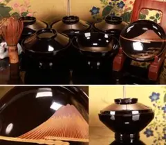 コーヒーじいさん専用　BJ021 時代輪島塗　波に雲上富士図金蒔絵　吸物椀　五客