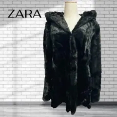 ZARA ザラ フェイクファー ボンバージャケット L 黒 フード付き　大きめ
