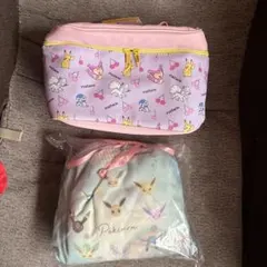 ①ポケモン プレミアムバニティポーチ （ピンク系）&巾着付きブランケット セットのサムネイル