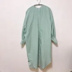 グリーンストライプ 長袖シャツワンピース F