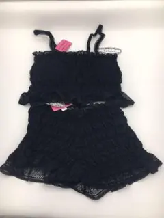 ブラジャーショーツセット 黒 M チューブトップ ペチコートベアトップペチパンツ