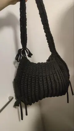 ショルダーバッグ ハンドメイド 編み込 バッグ ブラック 黒