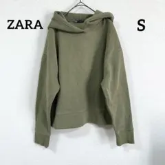 ZARA 裏起毛フード付きパーカー フーディー オリーブグリーン