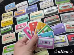 〒【カセットテープ柄☆ステッカー５０枚】シール帳TDKウォークマン昭和レトロ平成