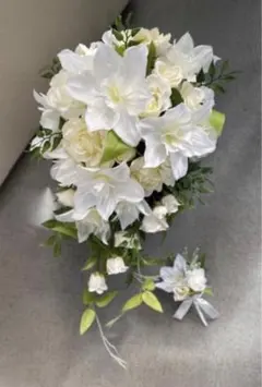 ユーチャリス 薔薇 アーティシャルフラワー　ブーケ　ブートニア キャスケード