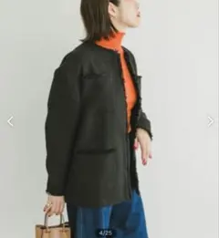 ITEMS URBAN RESEARCH ノーカラーツイードジャケット 黒