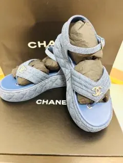 正規品》CHANEL デニム ヒールサンダル マトラッセ36C - メルカリ