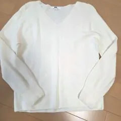 UNIQLO 3DコットンVネックセーター（長袖）長袖 ニット ホワイト M