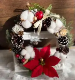 ハンドメイド クリスマスリース 赤いポインセチア