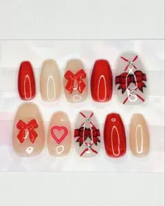 うちわ デコ パーツ リボン ネイルチップ ダイヤモンドアート　嵐　赤　レッド