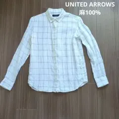 UNITED ARROWS　リネンシャツ　38 白　チェック　麻のサムネイル
