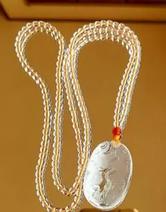 ○希少深夜価格○天然水晶　九尾の狐彫刻ペンダント ネックレス