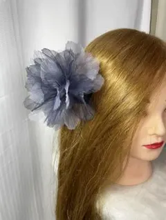 シフォン花モチーフバレッタ グレー系