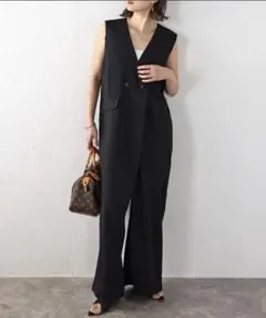 新品タグ付き ボンジュールサガン　フロント釦リネンライクオールインワン