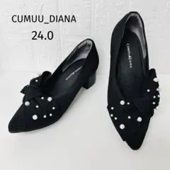 限定値下✨ダイアナ　ニットリボンパンプス　パール　ポインテッドトゥ　黒