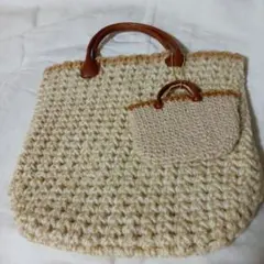 ハンドメイド 手編み ミニトートバッグ ミニミニバッグ付き