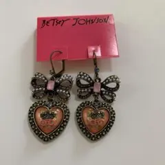 希少！Betsey Johnsonリボンにブルーのハートネコピアス　イヤリングのサムネイル