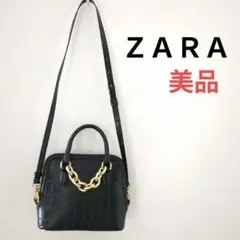 ZARA クロコ型押し ブラックショルダーバッグ