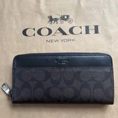 《美品》COACH コーチ　長財布　メンズ　黒×ダークブラウン　シグネチャー