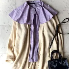 美品 アンタイトル L つけ襟 定価2.6万 ラベンダー バンドカラー シャツ