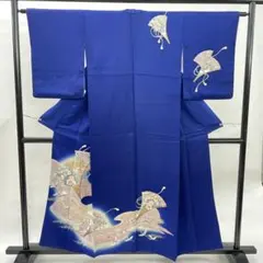 378 着物 訪問着 正絹 青 鶴 扇 ぼかし 綺麗 素敵 フォーマル リメイク