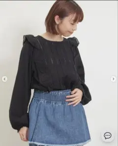 サマンサモスモス フリル付き長袖シャツ ブラック