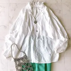 美品☆イエナ 洗える ボリュームスリーブフラウス ゆったり 白