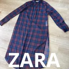 ZARAザラ　チェック　シアーワンピース　シャツワンピース　レディース