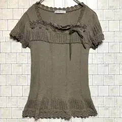 au milieu de... 半袖ニット M オリーブグリーン　シンプル